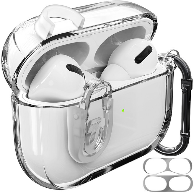 아이몰 변색방지 분실방지 에어팟 도어락 TPU 케이스 + 카라비너 세트, 에어팟 프로 2, 투명, 1세트