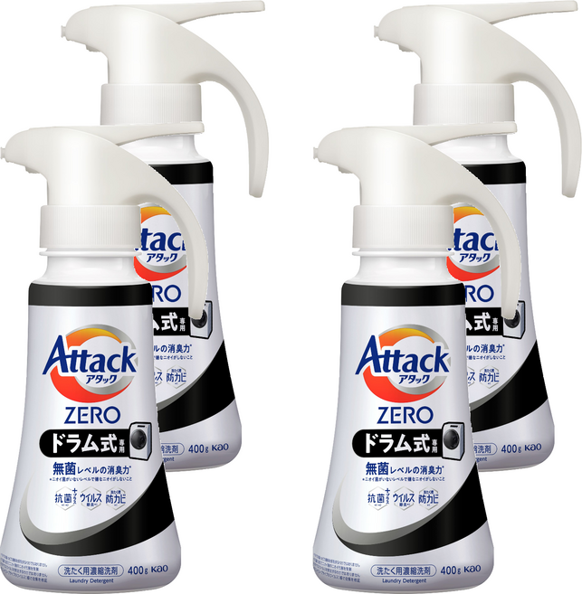 Attack ZERO 滾筒洗衣機用洗衣精 按壓式, 400g, 4瓶