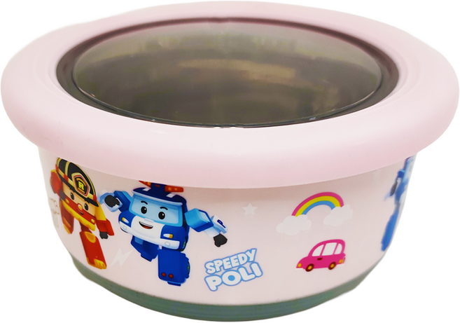 ROBOCAR POLI 波力 304不鏽鋼防滑隔熱碗 14.6 x 7.7cm 720ml, 粉色, 1個