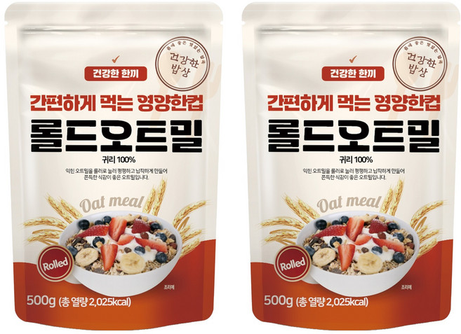 대구농산 건강한밥상 간편하게 먹는 영양한컵 롤드오트밀, 500g, 2개
