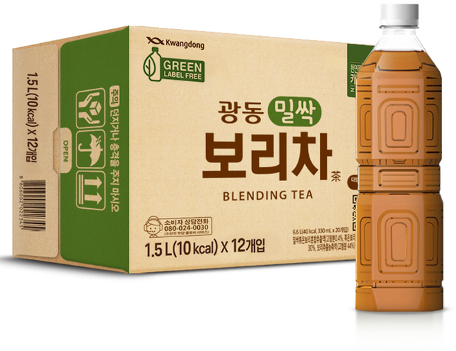 광동 밀싹 보리차 그린 무라벨, 1.5L, 12개