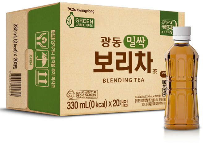 광동 밀싹 보리차 그린 무라벨, 330ml, 20개
