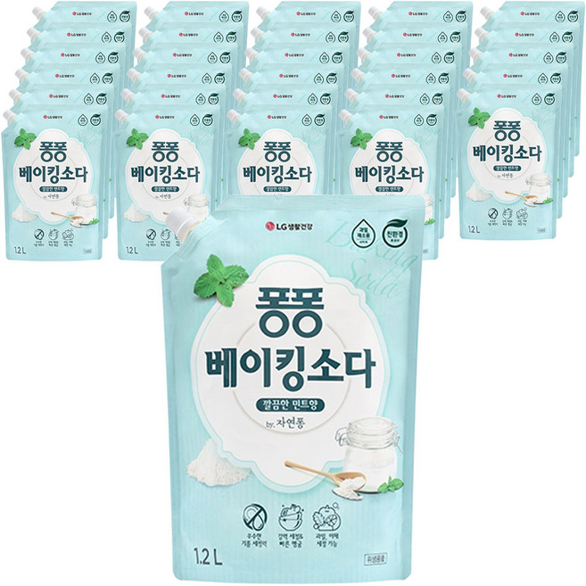퐁퐁 베이킹소다 주방세제 깔끔한 민트향 리필형, 1.2L, 30개