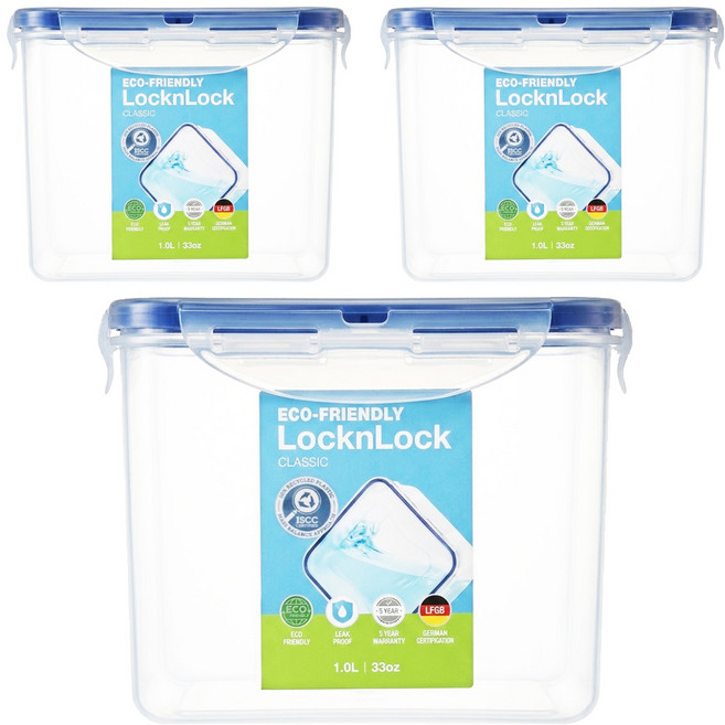 LocknLock 樂扣樂扣 PP微波保鮮盒 1L, 3個, 容器 + 蓋子
