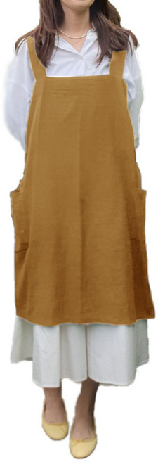 린넨 심플 롱 앞치마 L, 머스타드, 1개