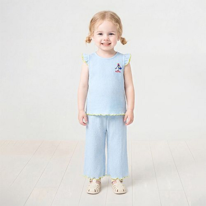 밀크마일 디즈니 미니마우스 플로럴 말랑 골주름 냉감 상하복 세트