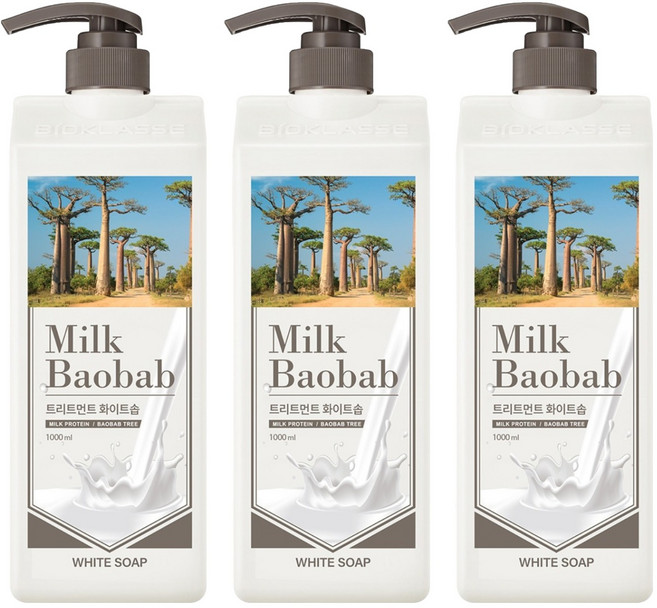 밀크바오밥 대용량 단백질 손상모 케어 트리트먼트 화이트솝향, 1L, 3개