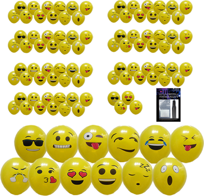 투코비 30cm 표정 라운드 풍선 100p + 손펌프 + 고정테이프 세트, 혼합색상, 1세트