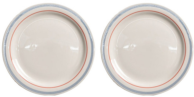카네수즈 포그 라인 디저트 원형 앞 접시, 아이보리 + 블루그레이 + 레드, 2개