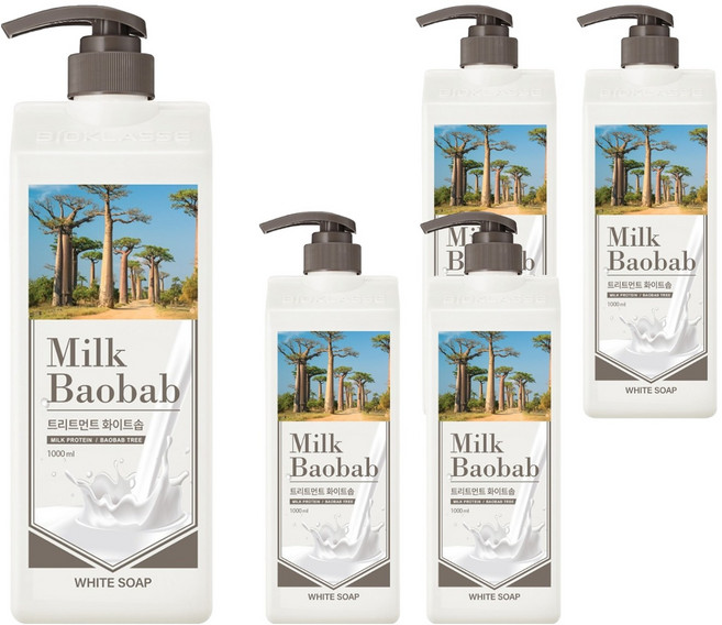 밀크바오밥 대용량 단백질 손상모 케어 트리트먼트 화이트솝향, 1L, 5개