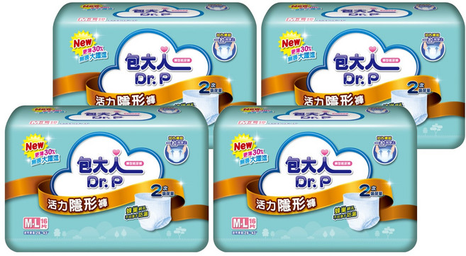 Dr.P 包大人 活力隱形褲, M~L(腰圍28~43吋), 16片, 4包
