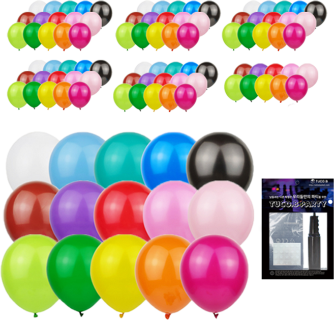 투코비 30cm 캔디칼라 라운드 풍선 100p + 손펌프 + 고정테이프 세트, 혼합색상, 1세트