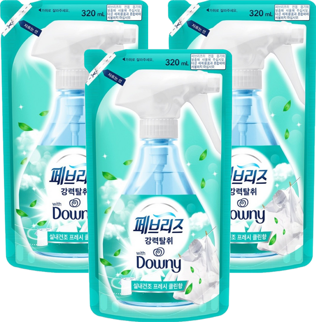 페브리즈 섬유탈취제 다우니 실내건조 프레시클린향 리필, 320ml, 3개