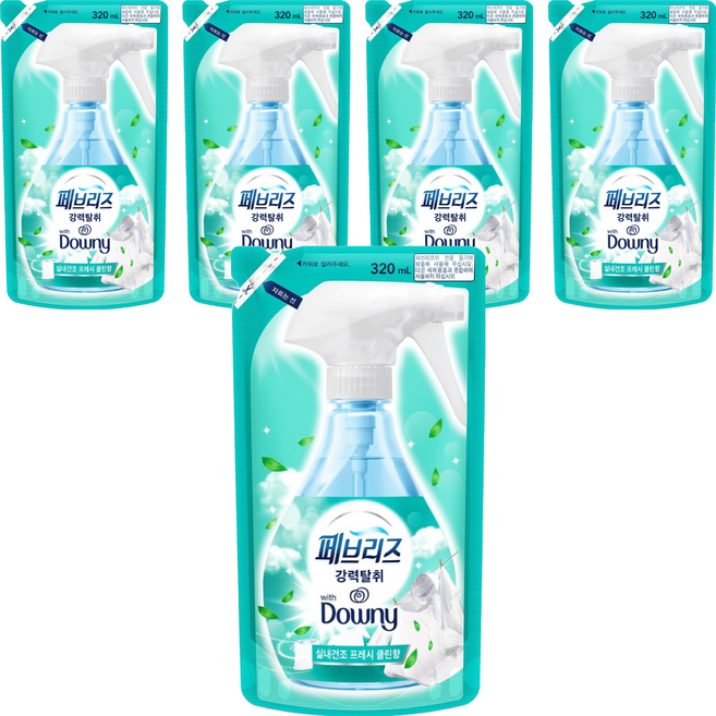 페브리즈 섬유탈취제 다우니 실내건조 프레시클린향 리필, 320ml, 5개