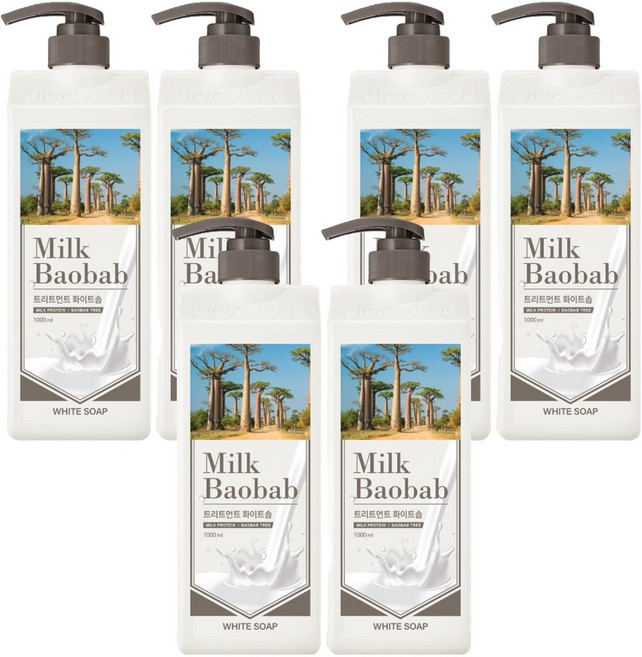 밀크바오밥 대용량 단백질 손상모 케어 트리트먼트 화이트솝향, 1L, 6개