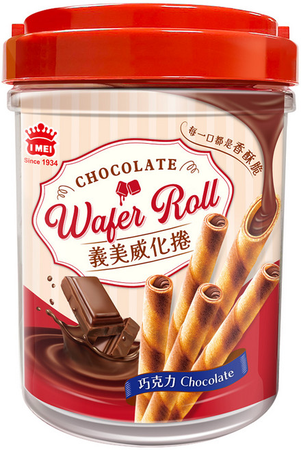 義美 威化捲輕巧桶 巧克力, 318g, 1桶