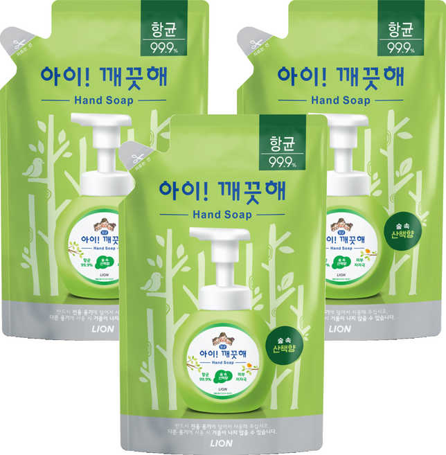 아이깨끗해 핸드워시 숲 속 산책향 리필, 450ml, 3개