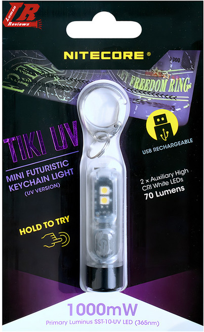 NITECORE 奈特科爾 TIKI UV 專業檢測應用 鑰匙扣燈 365nm 高顯白光 70流明 USB充電, 黑色 + 透明色, 1個