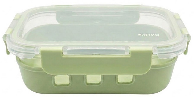 Kinyo 清透耐熱保鮮盒 KLC-2064G 18.3 x 13.9 x 6.2cm 新芽綠 534g 640ml, 1入, 1個