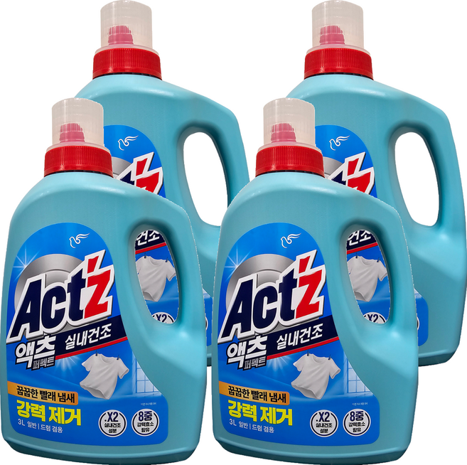 액츠 퍼펙트 실내건조 액상세제 본품, 3L, 4개