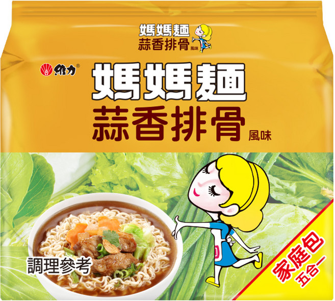 維力 媽媽麵 蒜香排骨風味 80g, 5包