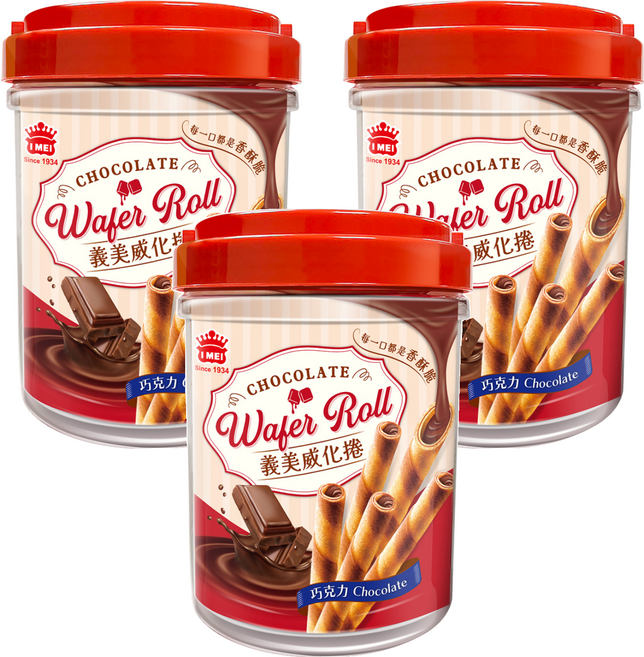 義美 威化捲輕巧桶 巧克力, 318g, 3桶