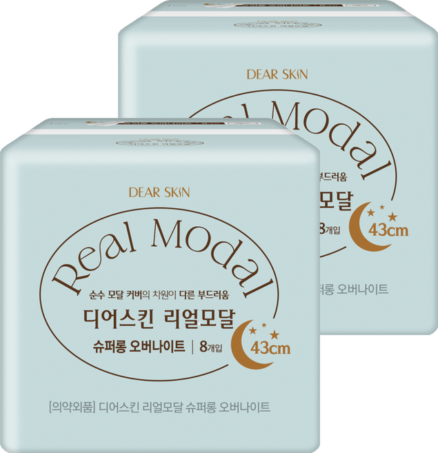 디어스킨 리얼모달 생리대 날개형, 슈퍼롱, 8매입, 2개