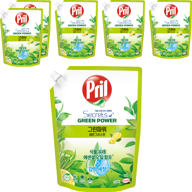 프릴 시크릿 오브 그린파워 주방세제 레몬그라스향, 1L, 6개