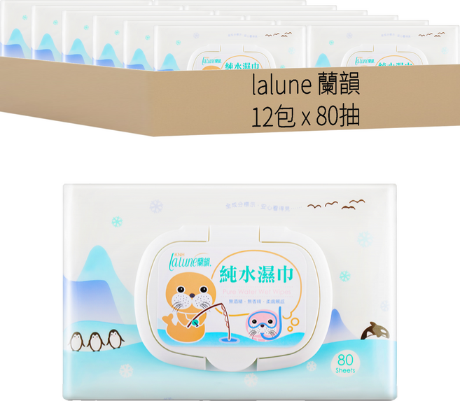 lalune 蘭韻 純水濕巾 有蓋, 1入, 12包