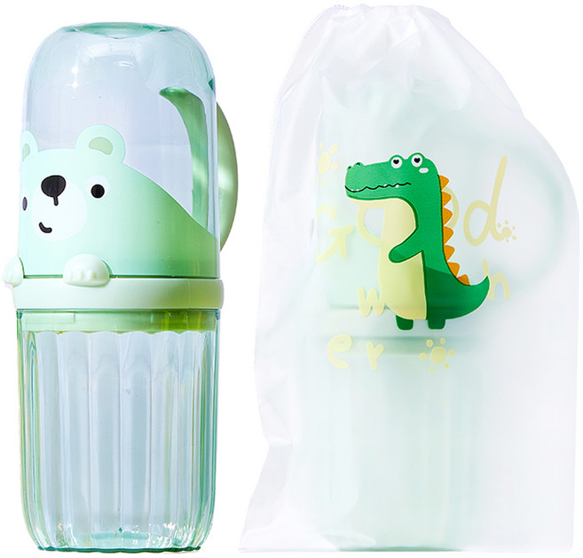 아우라팸 어린이 양치컵 칫솔 케이스, 그린, 1개