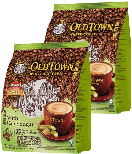 OLDTOWN WHITE COFFEE 舊街場白咖啡 3合1天然蔗糖白咖啡, 32.5g, 15條, 2袋