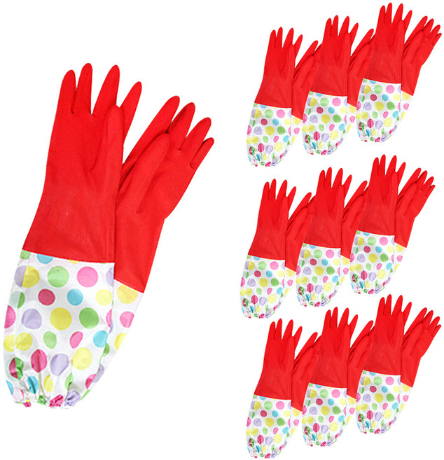 그린비 롱밴드 기모 고무장갑, 레드, 10개