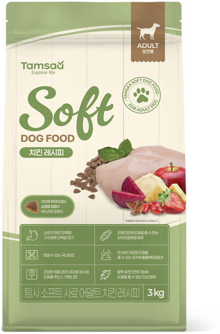 탐사 소프트 사료 치킨레시피 어덜트 전연령사료(생후2개월이상), 3kg, 1개, 닭