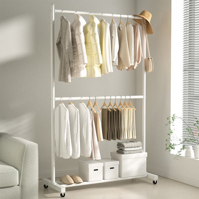 코멧 철재 이동식2단스탠드행거, 화이트