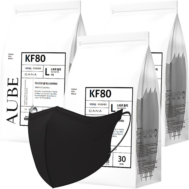 다나마스크 오브 쿨 뷰티라인 마스크 대형 KF80, 30개입, 3개, 13 느와르 블랙