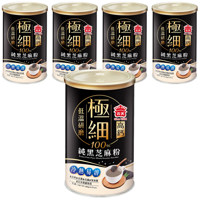 義美 極細高鈣100%純黑芝麻粉, 5罐, 390g