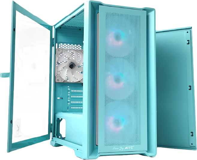 AITC 艾格 KINGSMAN CuBic ARGB電腦機殼 含ARGB風扇 x 4個 MATX 藍綠色, 單一商品, 1組