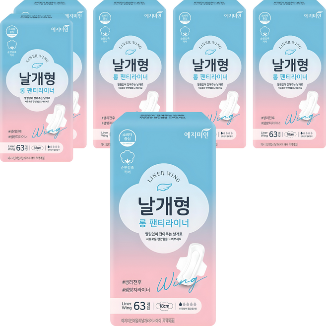 예지미인 데일리 날개형 팬티라이너, 롱, 63개입, 6개