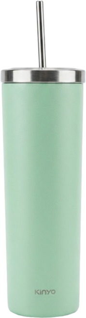 Kinyo INYO 不鏽鋼吸管隨行保溫杯 KIM-4024 76 x 67 x 300mm 315g, 綠色, 650ml, 1個