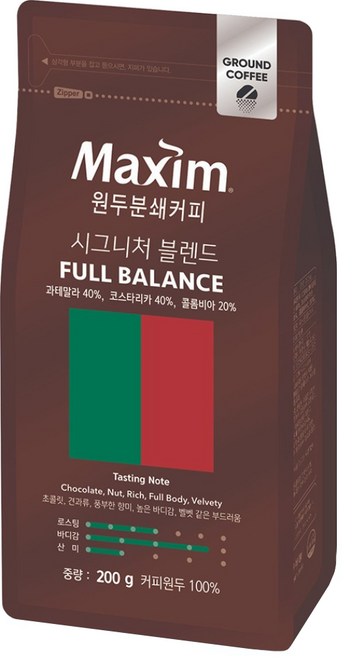 맥심 원두커피 시그니처 블렌드 풀 밸런스, 커피메이커, 200g, 1개