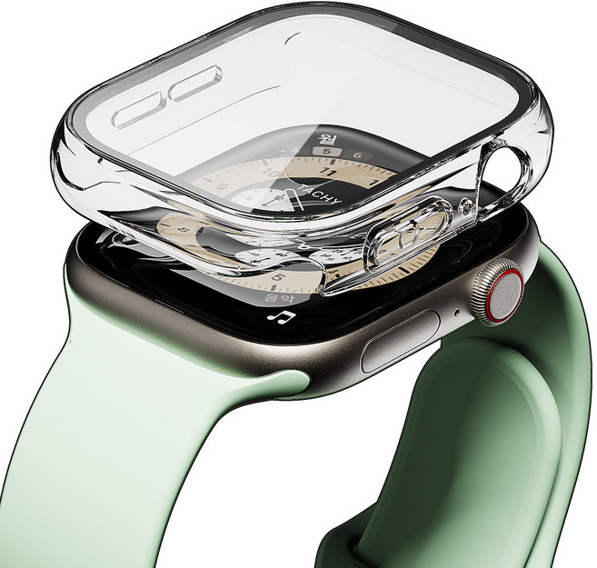 빅쏘 액정 풀커버 초슬림 변색없는 강화유리 일체형 레빅스킨 애플워치 하드 보호 케이스, 투명, 1개