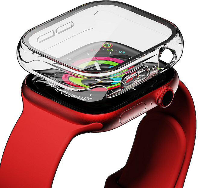 빅쏘 액정 풀커버 초슬림 변색없는 강화유리 일체형 레빅스킨 애플워치 하드 보호 케이스, 투명, 1개