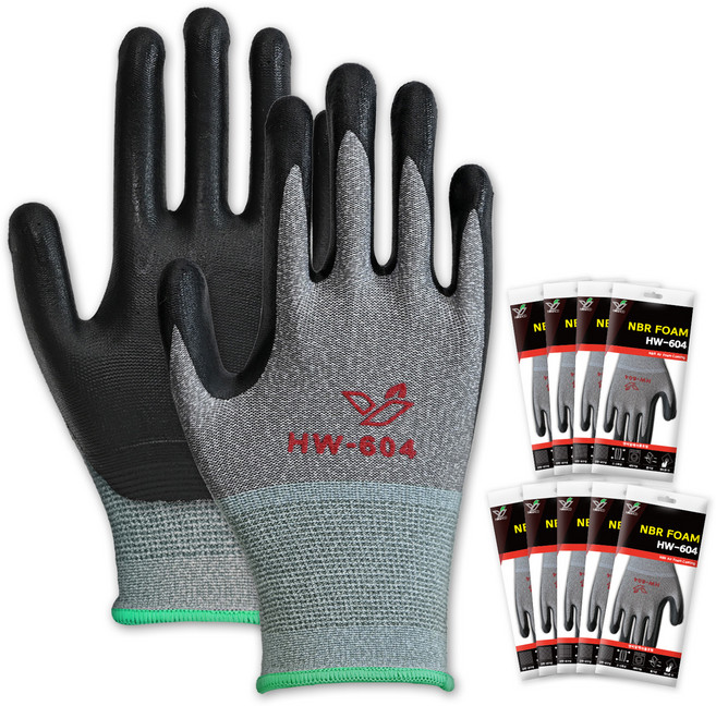 한우 NBR 안전장갑 HW-604, 혼합색상, 10세트