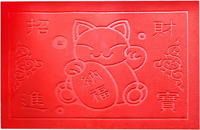 絲絨刮沙泥除塵地墊 招財貓 58 x 38cm, 亮紅色, 1個