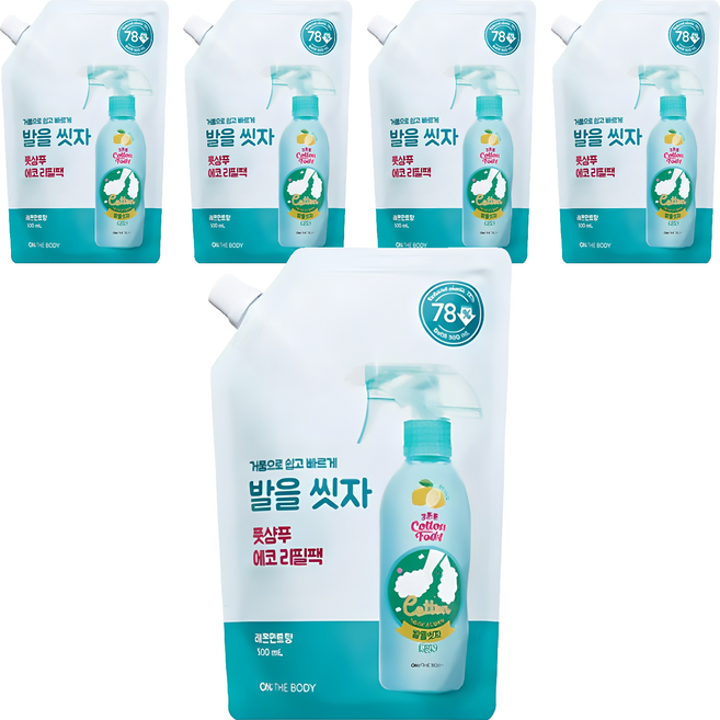 10위 - 온더바디 코튼풋 발을 씻자 풋샴푸 레몬민트향 에코 리필팩, 1개입, 5개, 500ml