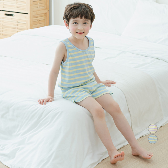 롤리트리 아동용 순면 민소매 스트라이프 실내복