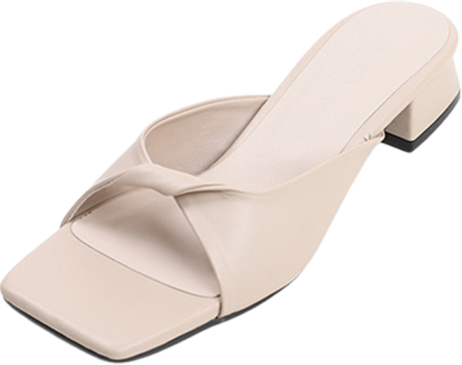 멜팅나인 여성용 EV꽈배기3 꼬임 스퀘어 앞코 뮬 슬리퍼