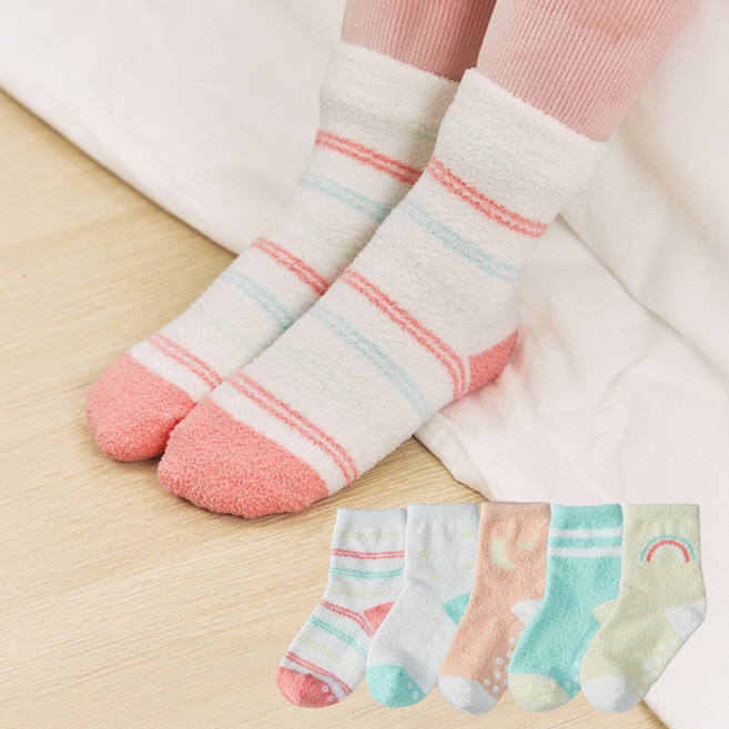 베이스알파에센셜 여아용 따뜻한 수면 양말 5켤레 세트