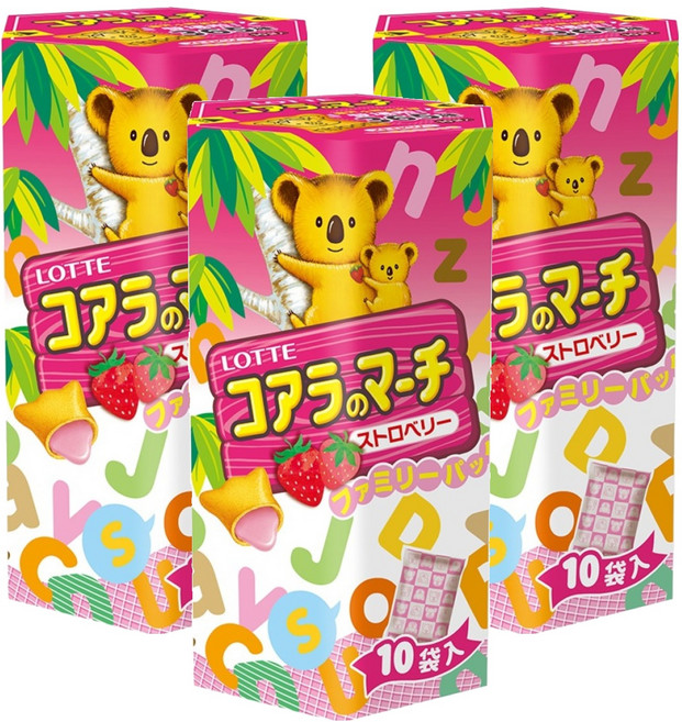 LOTTE 樂天 小熊餅 家庭號 草莓風味 10包, 195g, 3盒