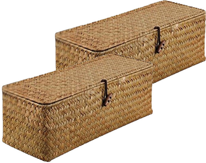 내일의공간 뚜껑 사각 라탄바구니, 2개